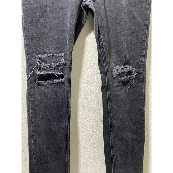 Old Navy Slim BuiltIn Flex Jeans Mens 34x32 Washed Black Distressed Ripped Knees - Picture 4 of 13